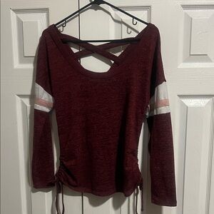 Elegant Maroon Long Sleeve Top with Striped Detail